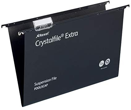 Rexel Crystalfile Extra Hängemappen Polypropylen 15 mm Folio-Format 25 Stück schwarz