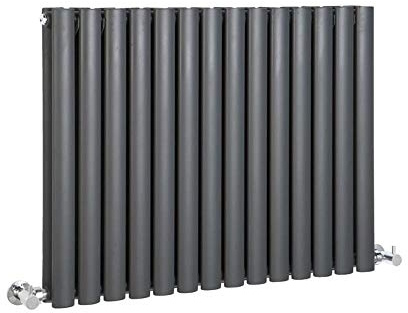 MILANO Anthracite Horizontal Double Oval Panel Radiator 635 x 826mm