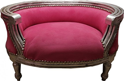 Casa Padrino Barock Hunde & Katzen Sofa Rosa/Silber - Hundesessel Sitz Hundebett Katzenbett Hund Katze Möbel