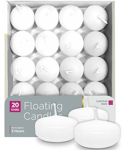 Hyoola Candele Galleggianti Premium - Candele Colorate Bianco - Set da 20 Candele Decorative - Durata Candele 3 Ore - 45 mm - Made in Europe