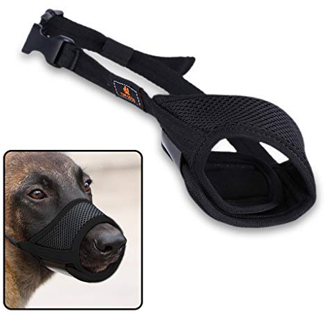 Andiker Hundemaulkorb aus Netzstoff, mit verstellbarer Schlaufe und weichem Pad, Hundetrainingsmaulkorb verhindert Bellen, Beißen und Kauen (schwarz, Größe M)