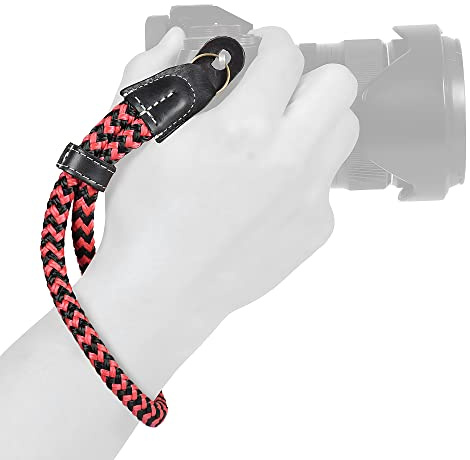 MegaGear Handschlaufe für SLR, DSLR-Kamera, Baumwolle, Größe S, Schwarz/Rot, MG, small - 23cm/9inc