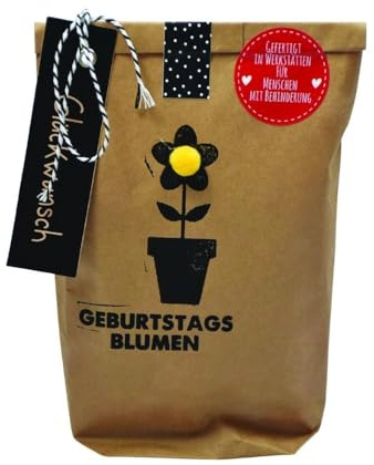 Wunderle WUN0212 Geburtstagsblumen-Handtasche, Braun, Unisex, Eimerförmig, Floral, Blumensaat zum Selbstpflanzen, für Geburtstag, Gartenfreunde, Geschenk | Floral, Blumensaat zum Selbstpflanzen, für Geburtstag, Gartenfreunde, Geschenk, für Pflanzen, für Gartenfreunde und Balkon