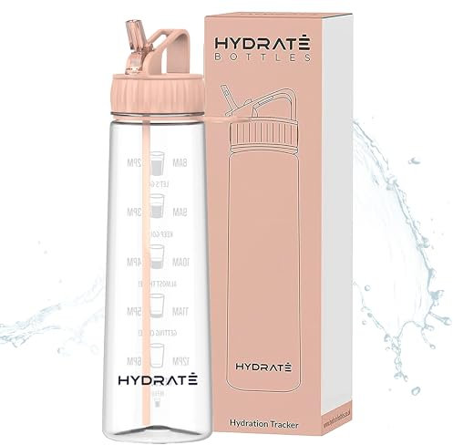 HYDRATE 900ml Water Bottle with Straw and Motivational Time Markings, BPA Free, Flip Cap, Drop Proof Sports Water Bottle, Ideal for Gym, Extra Strong Material Water Bottles with Straw (Nude)