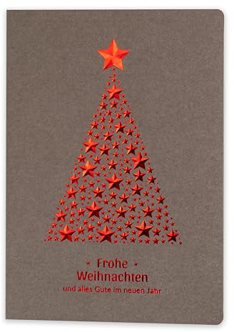 Art Nuvo – EXKLUSIVE WEIHNACHTSKARTEN – SATZ VON 10 GLEICHE KARTEN, 120x170mm, ROTES UND GEPRÄGTES WEIHNACHTSMOTIV – HERGESTELLT AUS SCHMUCKPAPIER MIT EINLAGEN UND UMSCHLÄGEN, Mittel