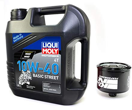 Motoröl Set mineralisch 10W40 4 Liter + Ölfilter KN147 für Kymco Yamaha MXU 500 Xciting 500 UXV 500 FZS 600 XP 500 XP 530 XVS 1300 XVS 1300 YFM 700