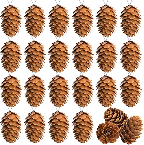 Deloky 60 Pcs Christmas Natural Mini Hanging Pine Cones with String- 1.2 Inch Fall Thanksgiving Christmas Tree Hanging Pinecone Ornaments for DIY Crafts, Home, Party, Wedding Decor