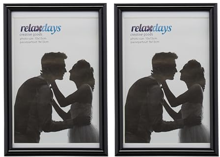 Relaxdays Bilderrahmen 2er Set, 10x15 cm, Passepartout 9x13 cm, Glasscheibe, Fotorahmen zum Stellen & Hinhängen, schwarz