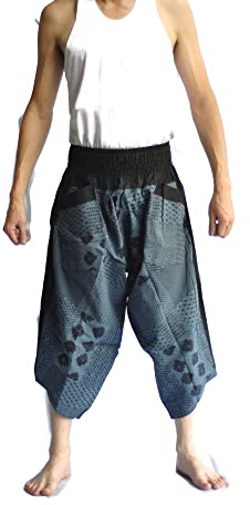 Harem Pants Men, Thai Fisherman Pants, Ninja Pants, Harem Trousers, Capri, Plus Size, Baggy,Hakama Pants Elephant, Winter Pants Men Men's Japanese Style Pants State Grey Japan Alphabet Design