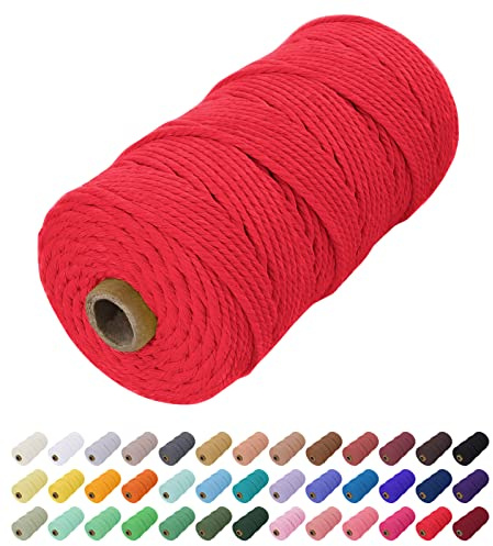 Uiopa Makramee Garn 2mm x 200m, Baumwollkordel Farbig Baumwollgarn Geflochten Baumwollseil, Natürliche Baumwollschnur für Wandbehang, Vorhang, Traumfänger, Hängepflanze, Deko (Rot)