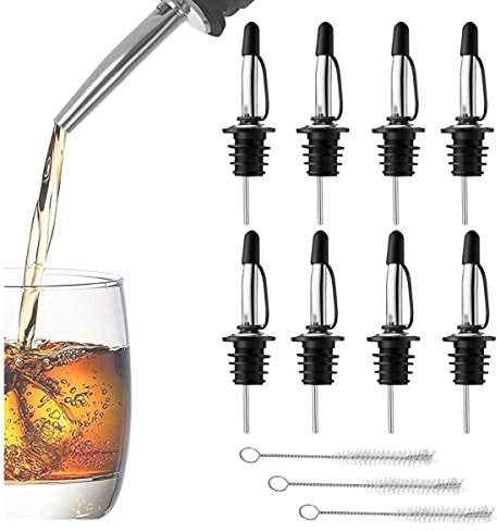 Ruikdly Schnaps Ausgießer 8 Stück Flaschenausgießer Edelstahl Ausgießer Spirituosen Ausgiesser für Flaschen Öl Edelstahl für Pubs Partys Restaurants Cafés Wein