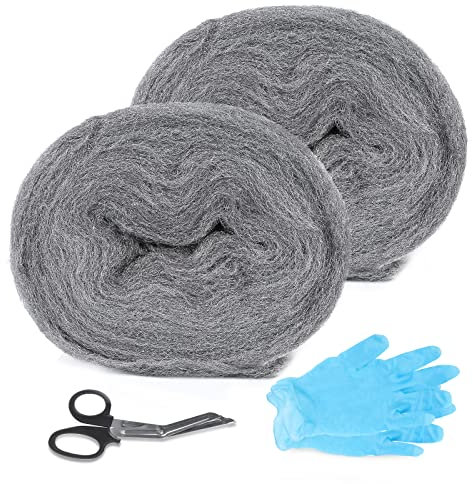 lalago 2 PEZ* (4.6M/100g) Lana d'acciaio 000, Lana di acciaio Fine 0000 Anti-Mouse, Paglia di Ferro 000, Lana di Vetro, Acciaio 000, Lana d'acciaio 00,Guanti e Forbici gratuiti