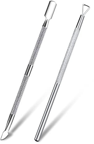 Sularpek Repousse Cuticules et Grattoir à Cuticules Triangulaire, Ensemble 2 pcs Lot Poussoir à Ongles Cuticules et Cure-ongles en Acier Inox, pour Hommes Femmes Outils de Soin des Ongles Manucure