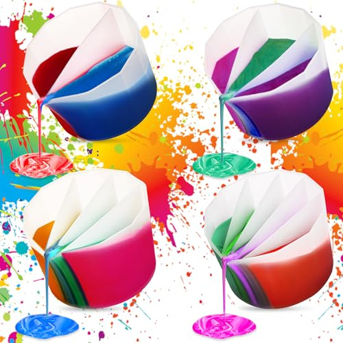 Hacaroa 4 Pack Split Cup for Paint Pouring, Reusable Silicone Split Cup with 2/3/4/5 Channel Dividers for Acrylic Paint, DIY Fluid Art Making, Polygonal White