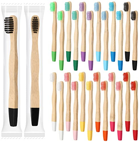 Estune 24 Pcs Kids Bamboo Toothbrushes Soft Bristle Individually Wrapped