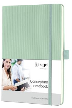 Sigel Conceptum Premium Notizbuch A5 kariert grün Hardcover 194 Seiten | CO682, 194 nummerierte Seiten, Inhaltsverzeichnis, Falttasche, Stiftschlaufe und Gummibandverschluss