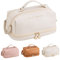 Trousse de toilette de grande capacité, double couche, trousse de toilette portable et étanche en polyuréthane pour femmes et filles, blanc