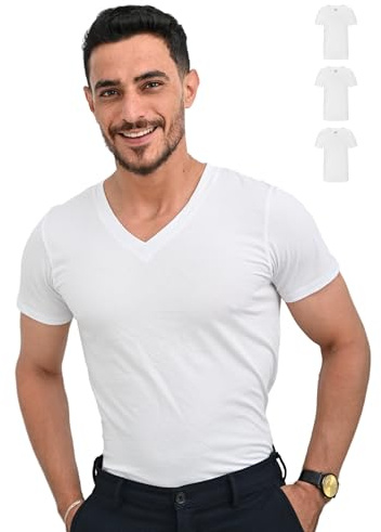 SKIPPER Lot de 3 T-Shirts Homme Col V Blanc – 100% Coton, Doux & Confortables – Style Simple pour Tous Les Jours – XL