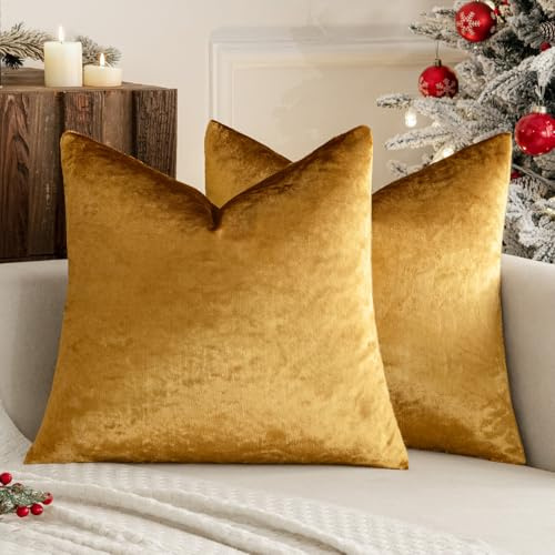 MIULEE 2er Set Kissenbezug 40x40 cm samtkissen couchkissen Altgold | Kissenhülle Dekorative Dekokissen Sofakissen Wurfkissenbezug mit Verstecktem Reißverschluss Sofa Schlafzimmer