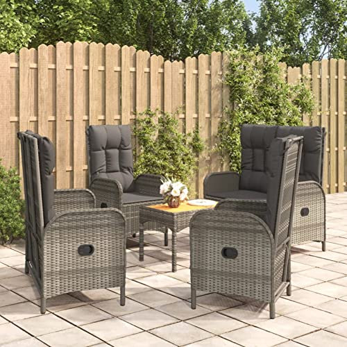 Yolola Balkonmöbel - Grau, Polyrattan, für 6 Personen, Wetterfest, Gartenmöbel-Set mit 2 Bank,Lounge-Set, Terrassenmöbel, Outdoor, für Terrasse, Balkon, Garten Tisch, 2 Sessel, Grau