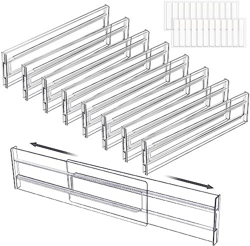 FAMKEEP Kunststoff Schubladentrenner Verstellbar,8 Stück Transparente Schubladenteiler,Schubladen Ordnungssystem Trennwände,Schubladen Organizer für Schrank Unterwäsche Socken Schreibtisch Organizer