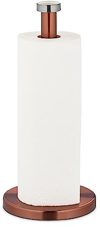 Relaxdays Kitchen Roll Holder, Standing, Stainless Steel, Paper Towel Stand for the Counter, HxØ: 32x15cm, Silver/Bronze