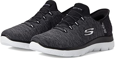 Skechers Women's Summits Hands-Free Slip-Ins – Memory Foam Insole, Heel Pillow, Vegan Materials Sneaker, Black White, 10.5