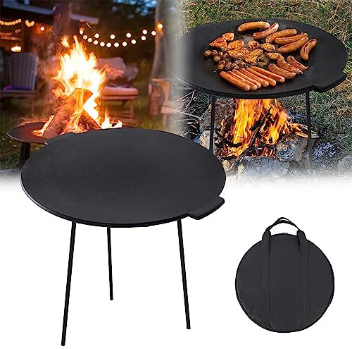 HENGMEI Piastra per barbecue in ghisa con 3 gambe, rotonda, Ø 45 cm