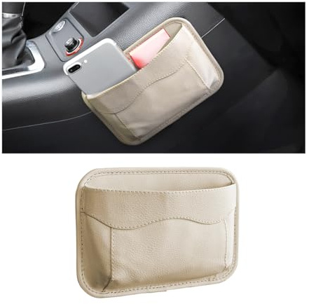 CGEAMDY Seitlicher Organizer für Autositze, Mini-Organizer aus Leder, seitliche Aufbewahrungstasche für Autositze, geeignet zum Organisieren von Dokumenten usw (Beige)