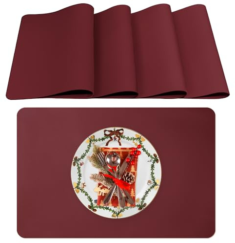 Lumaca Tischsets Abwaschbar, Set mit 4 Platzsets Abwaschbar,Tischset Hitzebeständig, rutschfest, für Küchentisch und Restaurants,Rot