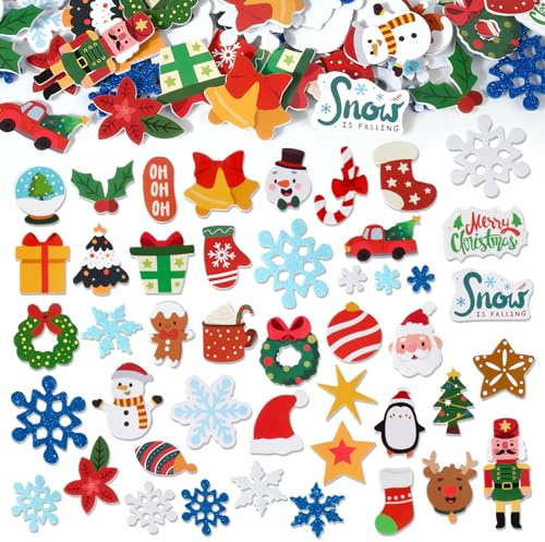 BETESSIN 298pcs Weihnachten Sticker Moosgummi Aufkleber Selbstklebend 100 Schneeflocken Stickers Glitzer Weihnachtssticker Weiß Blau für DIY Basteln Weihnachtsdeko