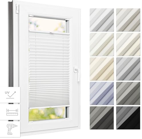 Estika Thermo-Plissee mit Bohren 85 x 120 cm – Weiß – Plissee für Fenster innen, Jalousie für Fenster, Fensterplissee zur Schraubmontage