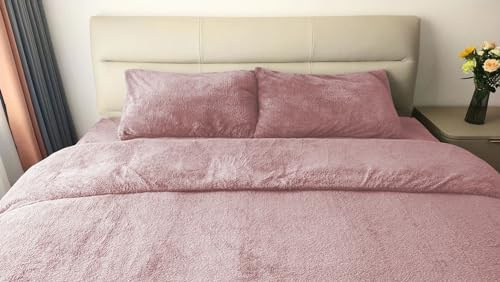 John Aird Teddy Fleece Duvet Cover Quilt Bedding Set With Pillow Cases (Blush Pink, Double)