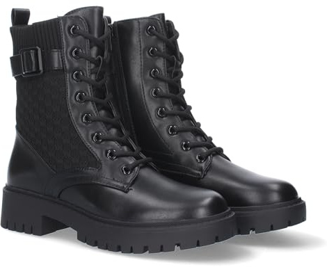 shoes&blues.es 77398-Botin de Tacon para Mujer, Comodos Material Elastico, con estamapdo, Cierre de Cremallera y de Hebilla.. Talla 36 Negro