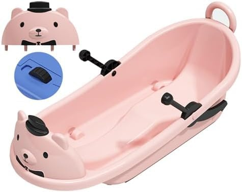 Children's Cartoon Bear Sled, with Pulleys Big Backrest Sled, Plastic Sled, Thickened Sled