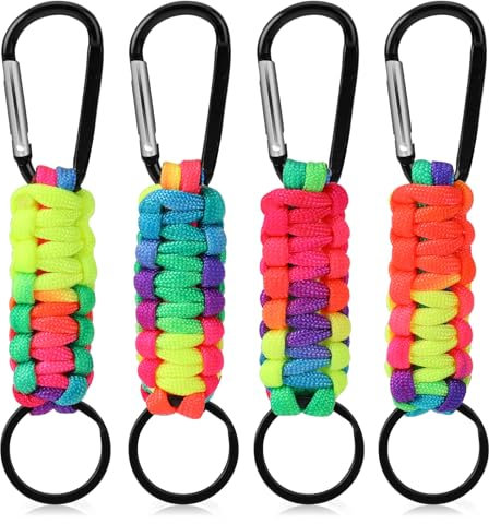 4 Stück Schlüsselanhänger mit Karabiner Multifunktion Anhänger Bunt Geflochtene Lanyard Ring Haken Clip Schlüsselband Schlüsselanhänger für Angeln Camping Wandern