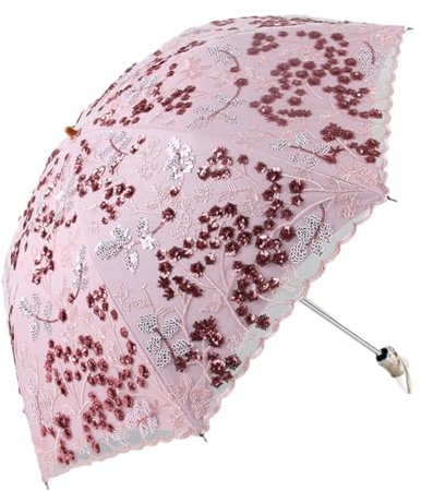 Huamengyuan Spitze Blumen Brautschirm UV-Schutz Spitzenschirm Tragbarer Faltbarer Spitzenschirm Vintage Brautschirm Fotografie Regenschirm Party Sonnenschirm