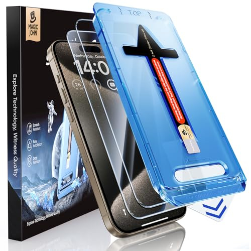 MAGIC JOHN 9H+ HD Schutzfolie für iPhone 15 Pro Max, 2er Set | Staub- & blasenfreie Montage, fingerabdruckabweisend, 9H+ Hartglas, kratz- & stoßfest, hüllenkompatibel, abgerundete Kanten
