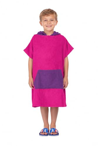 ALLEN & MATE 100% BAUMWOLLE Kinder-Strandtuch-Poncho – Übergroßer, schnelltrocknender Bademantel zum Umziehen mit Kapuze und Tasche für Jungen und Mädchen