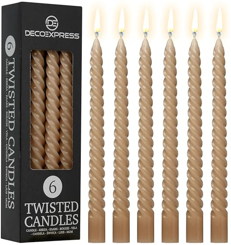 DECO EXPRESS Stabkerzen Set, 6er Packung, Tropffreie Gedrehte Bunte Kerzen, 6 Stunden Brenndauer Unparfümiert, Schlafzimmer Deko Geschenke für Valentinstag und Muttertag (Non Metallic Braun, 6er-Pack)
