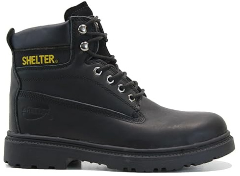 Mens Leather Safety Steel Toe Cap Wide FIT Walking Work Ankle Boots Shoes Size (Black, UK Footwear Size System, Adult, Men, Numeric, Medium, 6)