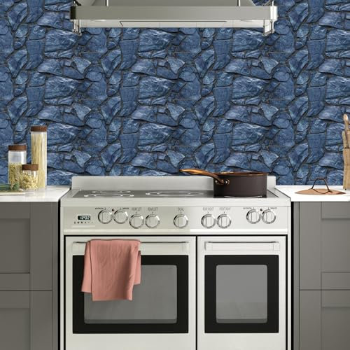 Targawerelax Rétro Stickers Carrelage Adhesif Mural Cuisine Salle De Bain, Credence Adhesive Fond d'écran, Pvc Adhesive Murale, Stickers Muraux Autocollant, Effet roche bleue 3D