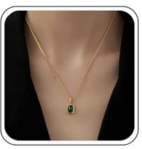 Xmsrn Vintage Quadrat Smaragd Anhänger Halskette Kristall Smaragd Halskette Grün Smaragd Quadrat Choker Halskette Gold Dünne Kandare Kette Halskette Für Frauen