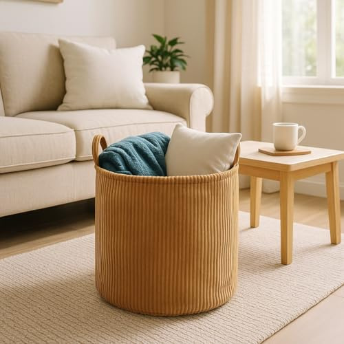 PUTSKA Laundry Basket – Blanket Basket for organising, Décor and Toys, Clothes Hamper – Perfect for Baby and Kids Room, Nursery, Bedroom, Bathroom, Living Room – Large, Brown