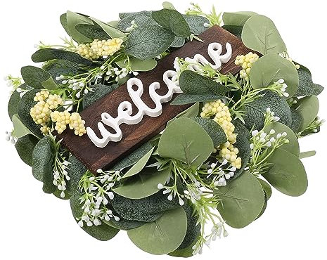 Cabilock Eucalyptus Leaves Wreath Front Door Decor Simulated Hanging Sign Outdoor Home Decor Spring Wreath Hangers