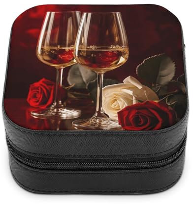 GHEPSDW Boîte à bijoux de voyage pour deux verres de vin blanc, petite boîte de rangement portable pour bagues, boucles d'oreilles