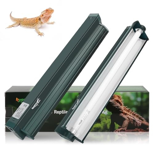 T5 Reptile Light Fixture Green Combo Kit 8W Light Fixture Reptile Terrarium Hood 10.0 UVB Light Bulb Fluorescent Tube Ideal for Tropical and Deserts Such as Bearded Dragon Lizards and Tortoises