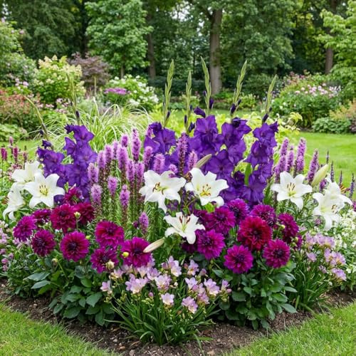 FLORIUM - 25 Blumenzwiebeln zwiebeln Violet Charm Sommerblumen Mix Gladiolen, Dahlien, Freesien, Lilien, Liatris, Exklusive Mischung aus Holland, Mehrjährig Pflanzen für Garten, Töpfe (große Knollen)