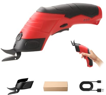 Electric Scissors Wireless Cardboard Cutter Electric Fabric Scissors Box Cutter, Rechargeable Powerful Fabric Cutter for Crafts Leather Carboard Carpet Plastic Felt (Red)