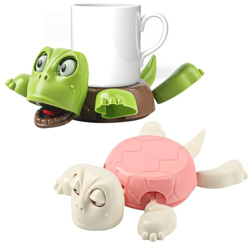 2 Stück Turtle Coaster, 3D-Gedruckter Schildkröten-Untersetzer,lustigem Gesicht Schildkröte Coasters,Neuartige Getränkeuntersetzer für 2025, Schwerkraftsensor-Design, für Freunde und Kinder Geschenke